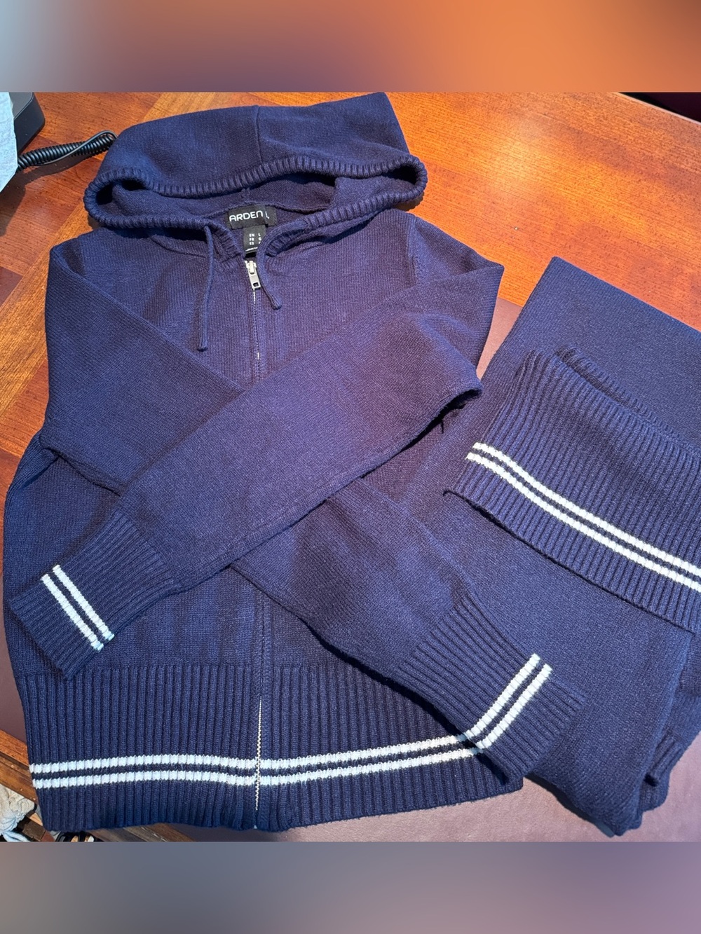 Arden B Y2K Knit Navy cropped Zip Hoodie  with High Rise Flare Pant Set Size L